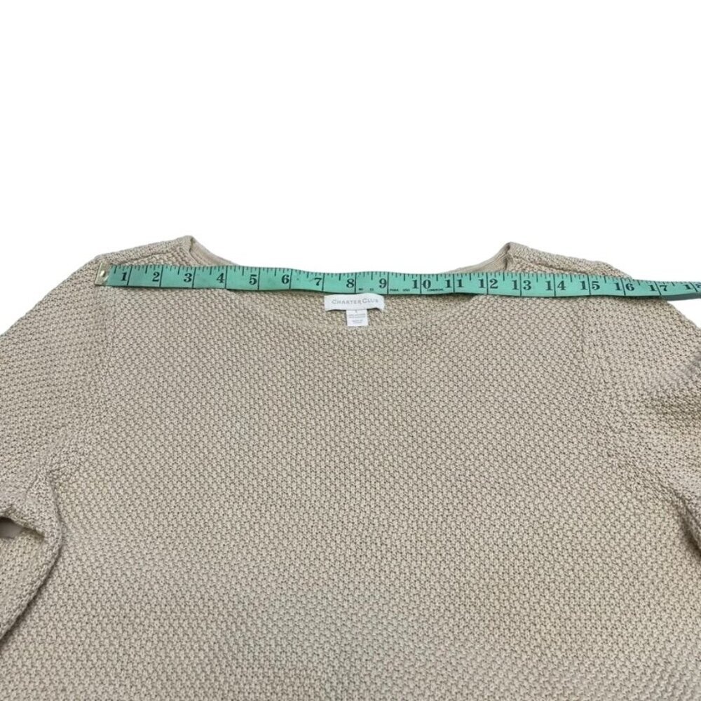Charter Club Women's Knit Sweater Beige 3/4 Sleeve Size L 60% Cotton 40% Acrylic - Picture 5 of 11